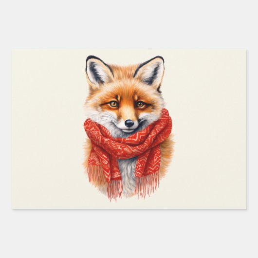 Cute Fox in a Red Scarf Autumn Image Inpakpapier Vel (Voorkant)