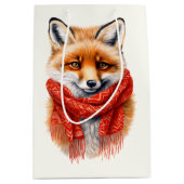 Cute Fox in a Red Scarf Autumn Image Medium Cadeauzakje (Voorkant)