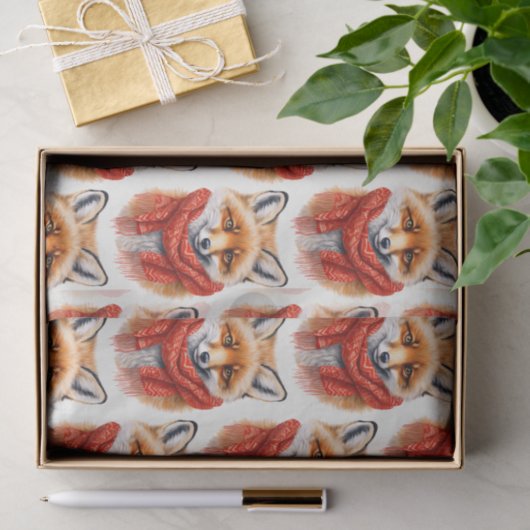 Cute Fox in a Red Scarf Autumn Image Pattern Tissuepapier (Geschenk)