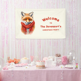 Cute Fox in a Red Scarf Autumn Xmas Party Welcome Spandoek