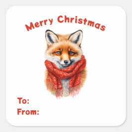 Cute Fox in a Red Scarf To & From Gift Vierkante Sticker