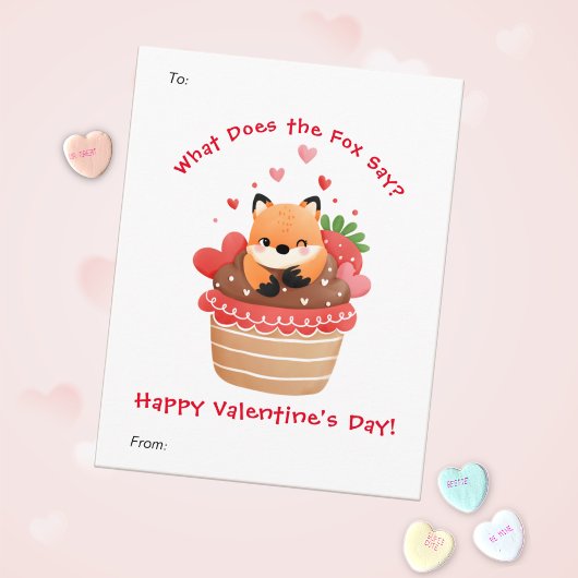 Cute Fox in Cupcake Aangepaste Kinder Valentijnsda Feestdagenkaart