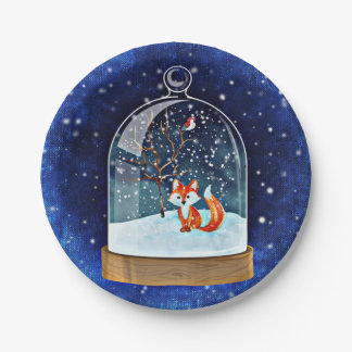 Cute fox inside a snow globe papieren bordje