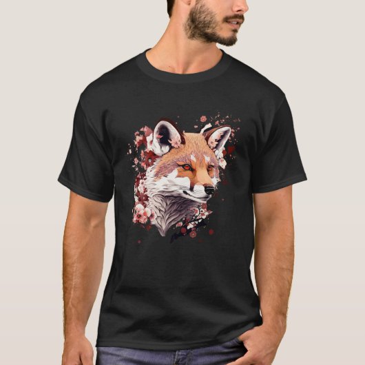 Cute Fox Japanese  Cherry Blossom Flower Artwork T-shirt (Voorkant)