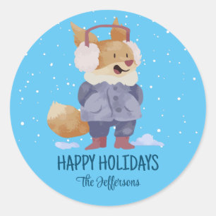 Cute Fox Kerstmis Snowy Winter Holiday Ronde Sticker