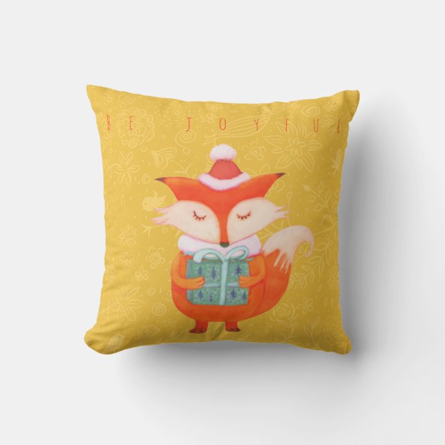 Cute Fox KerstmisThrow Pillow Kussen (Voorkant)