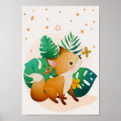 Cute Fox Kids Room Poster Étoiles Nursery Imprimer (Devant)