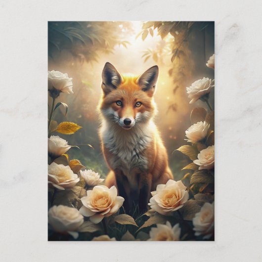 Cute Fox met bloemen Briefkaart (Voorkant)