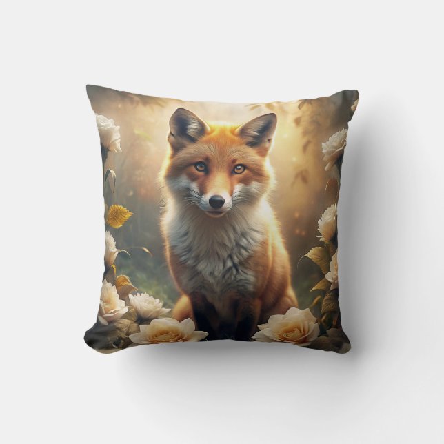 Cute Fox met bloemen Kussen (Voorkant)