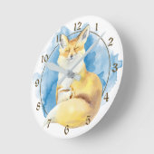 Cute Fox met Coffee Cup op Blue Ronde Klok (Hoek)