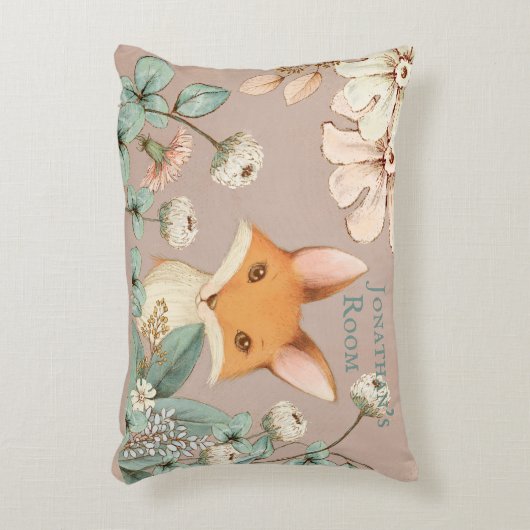 Cute Fox met Floral Wreath Script Nursery Accent Kussen (Voorkant(Verticaal))