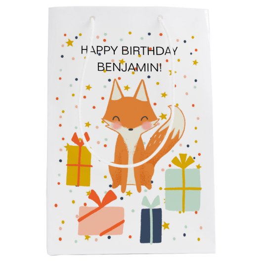 Cute Fox Modern Children's Party Gift Bag Medium Cadeauzakje (Voorkant)