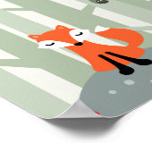 Cute fox op een rots in het bos poster (Hoek)