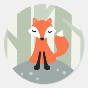 Cute fox op een rots in het bos ronde sticker