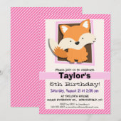 Cute Fox op roze & witte strepen Kaart (Voorkant / Achterkant)