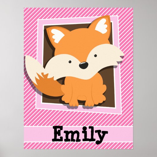 Cute Fox op roze & witte strepen Poster (Voorkant)