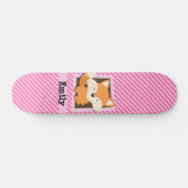 Cute Fox op roze & witte strepen Skateboard (Horizontaal)