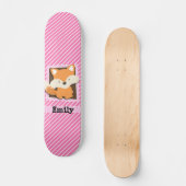 Cute Fox op roze & witte strepen Skateboard (Voorkant)