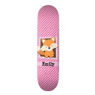 Cute Fox op roze & witte strepen Skateboard