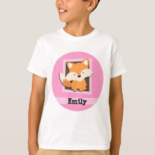 Cute Fox op roze & witte strepen T-shirt