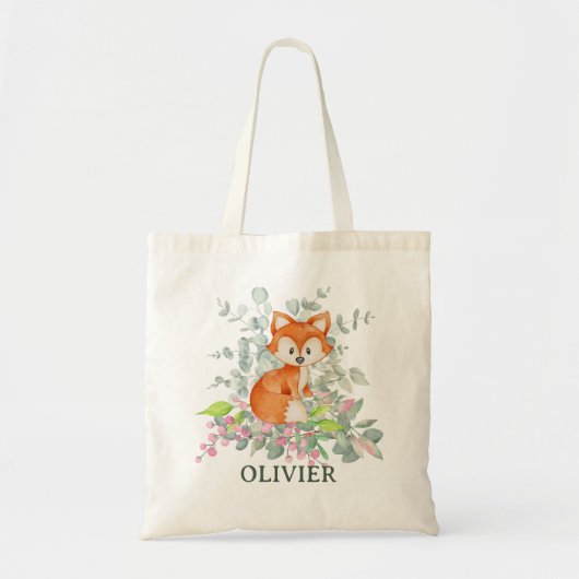 Cute Fox over Greenery Custom Name Tote Bag (Voorkant)