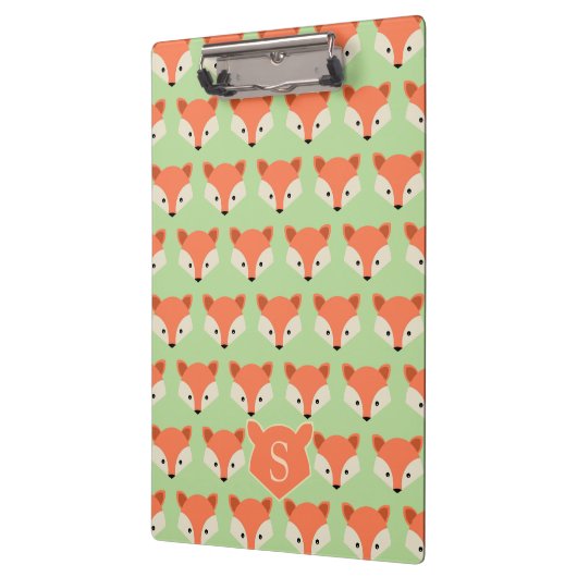 Cute Fox Pattern op Green Monogram Klembord (Links)