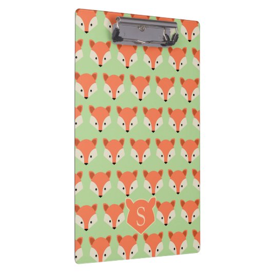 Cute Fox Pattern op Green Monogram Klembord (Rechts)