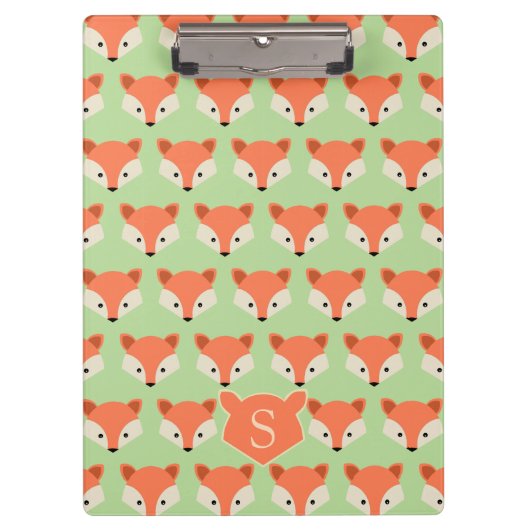Cute Fox Pattern op Green Monogram Klembord (Voorkant)