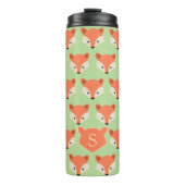 Cute Fox Pattern op Green Monogram Thermosbeker (Voorkant)