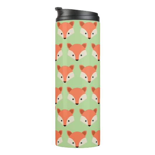 Cute Fox Pattern op Green Monogram Thermosbeker (Geroteerd rechts)