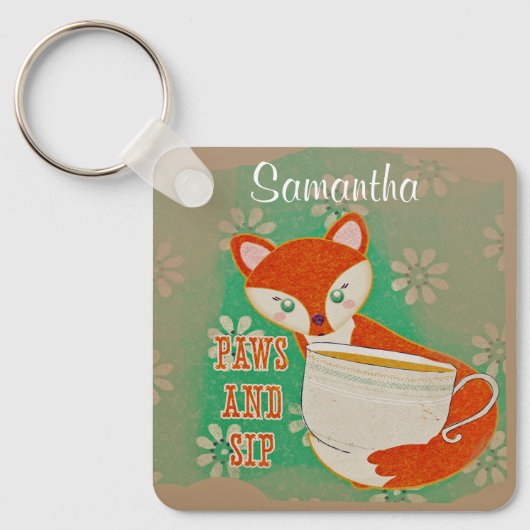 Cute Fox Paws and Sip Quote Personalised Sleutelhanger (Voorkant)