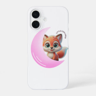 Cute Fox Pink Moon Case – Aesthetic Kawaii iPhone 16 Hoesje