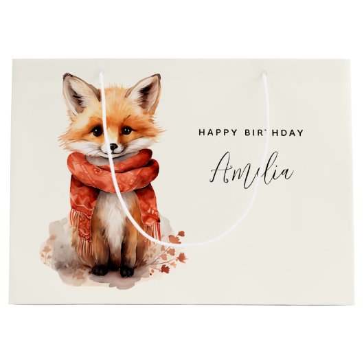 Cute Fox Pup in a Red Scarf Birthday Groot Cadeauzakje (Voorkant)