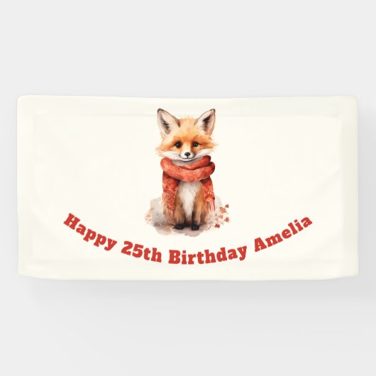 Cute Fox Pup in a Red Scarf Birthday Spandoek (Horizontaal)