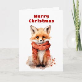 Cute Fox Pup in a Red Scarf Christmas Feestdagen Kaart