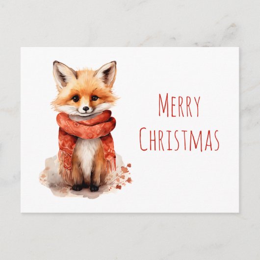 Cute Fox Pup in a Red Scarf Christmas Feestdagenkaart (Voorkant)