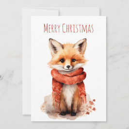 Cute Fox Pup in a Red Scarf Christmas Feestdagenkaart