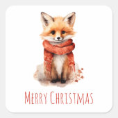 Cute Fox Pup in a Red Scarf Christmas Vierkante Sticker (Voorkant)