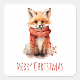 Cute Fox Pup in a Red Scarf Christmas Vierkante Sticker