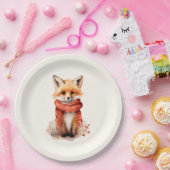 Cute Fox Pup in a Red Scarf Papieren Bordje (Feest)