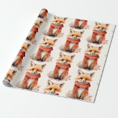 Cute Fox Pup in a Red Scarf Pattern Cadeaupapier (Uitgerold)