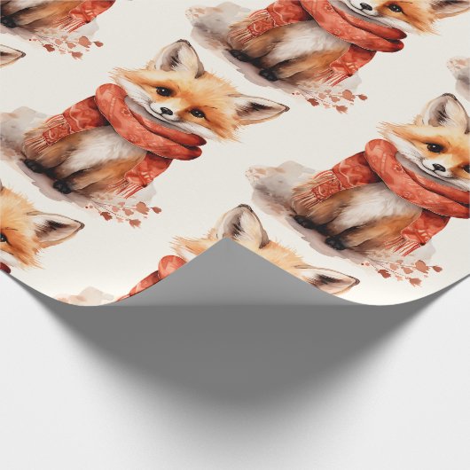 Cute Fox Pup in a Red Scarf Pattern Cadeaupapier (Hoek)