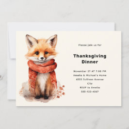Cute Fox Pup in a Red Scarf Thanksgiving Dinner Kaart
