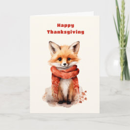 Cute Fox Pup in a Red Scarf Thanksgiving Feestdagen Kaart