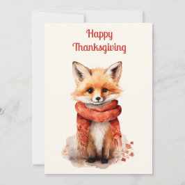 Cute Fox Pup in a Red Scarf Thanksgiving Feestdagenkaart