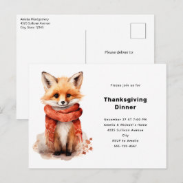 Cute Fox Pup in a Red Scarf Thanksgiving Uitnodiging Briefkaart