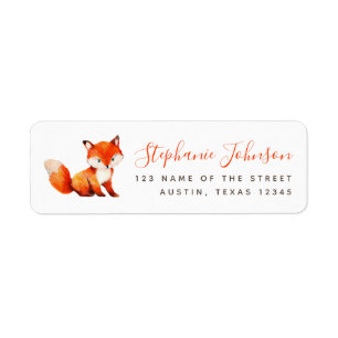 Cute Fox Red Handwriting Woodland Return Address Etiket