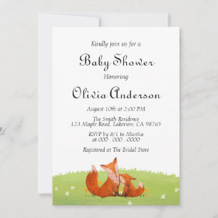 Cute Fox Rustic Woodland Baby shower invitation