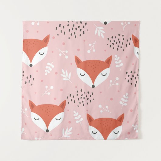 Cute fox seamless pattern, wolf hand drawn forest  wandkleed (Voorkant)