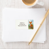 Cute Fox Sitting on Stump Woodland Address Etiket (Insitu)